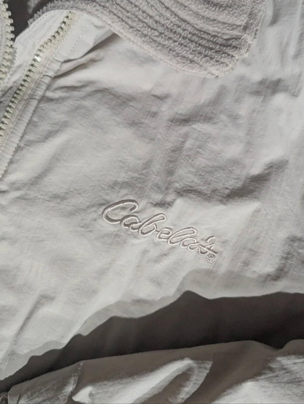 Cabela's Stillwater Supply Co Women's Khaki Nylon Zip Jacket Fleece Lining Sz L